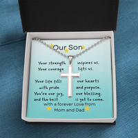 Load image into Gallery viewer, Faith Cross for Our Inspiring and Aspiring Son
