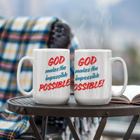 Load image into Gallery viewer, &quot;God Makes the Impossible Possible&quot; Statement of Faith Ceramic Mug
