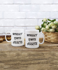 Load image into Gallery viewer, Mindset = Assets mug. Inspirational mug, Motivational Mug, Witty Gift mug for family or friend.
